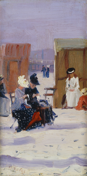 On the Beach, (oil on panel)