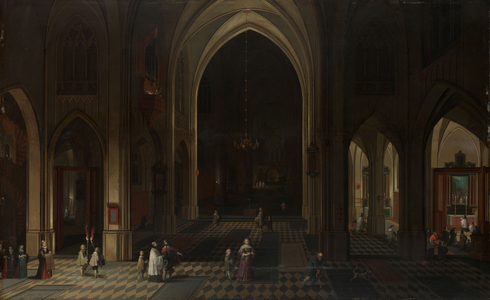 Interior of a Gothic Church at Night Looking East, 1636 (oil on panel)