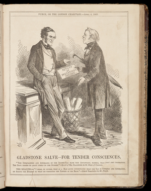 Gladstone Salve - For Tender Consciences, illustration from 'Punch' magazine, 1863 (litho)