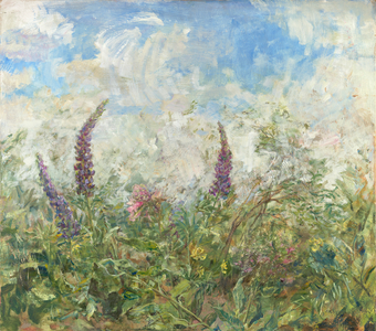 Lupins and Peony, 2010 (oil and tempera on panel)