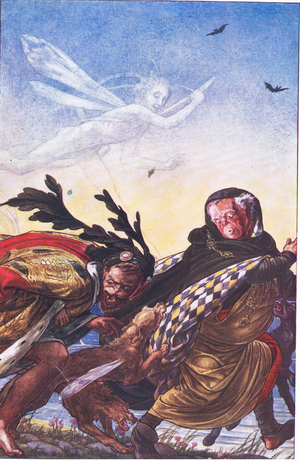 "Fury! Fury! There, tyrant, there Hark! Hark!, illustration from'The Tempest', 1908 (colour litho)