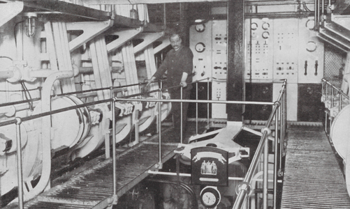 In the Engine Room of the 10,000-Ton Motor Ship Selandia (b/w photo)