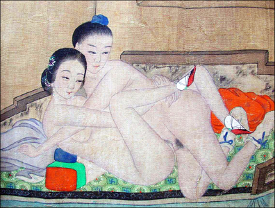 China: Erotic painting of two lesbian lovers, late Qing Dynasty