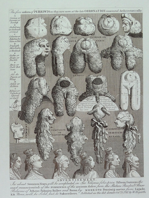 Advertisement for wigs, 18th (engraving)