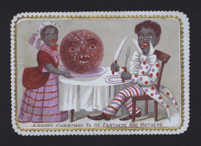 Negro couple wishing A Happy Christmas to De Farthers and Mothers (colour litho)