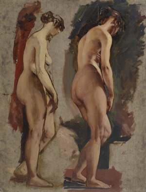 Two full-length standing Female Nudes, turned to the right, 1815-45 (oil on millboard)
