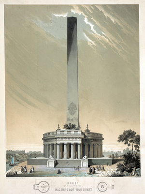 Design of the national Washington Monument, 1860 (black and white lithograph)