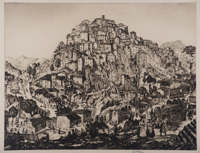 View of Anticoli Corrado with peasant women in the foreground (engraving & drypoint)