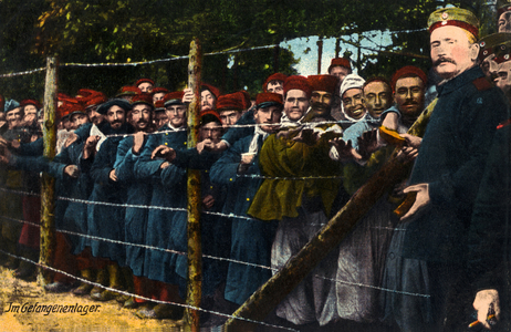 "In the Prison Camp", 1915 (colour litho)