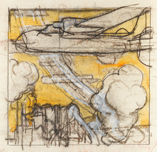 Low Flying Bomber, c.1945 (charcoal & w/c on paper)