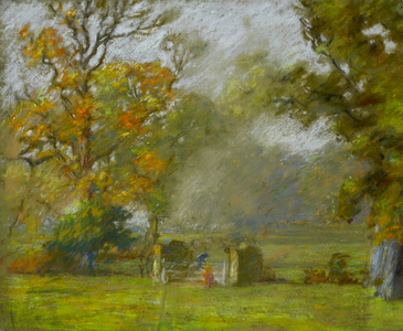 Summer Landscape with a Child Resting on a Gate (pastel)