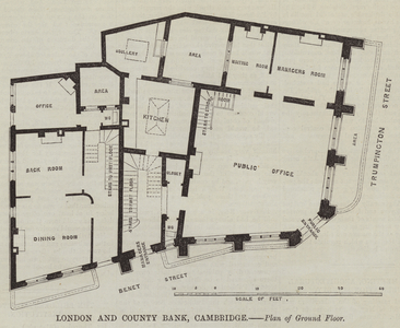 London and County Bank, Cambridge, Plan of Ground Floor (engraving)