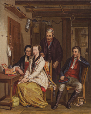Family at home (colour litho)