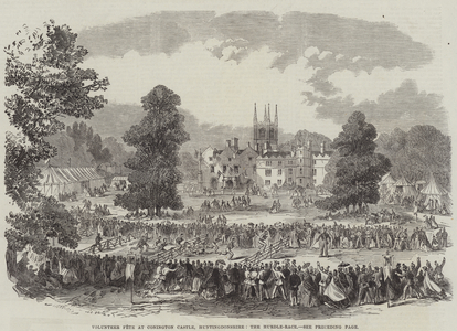 Volunteer Fete at Conington Castle, Huntingdonshire, the Hurdle-Race (engraving)