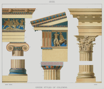 Greek, Greek styles of columns (colour litho)
