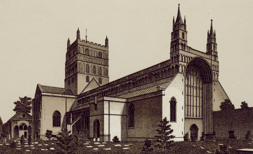 Tewkesbury Abbey, from the North West (litho)