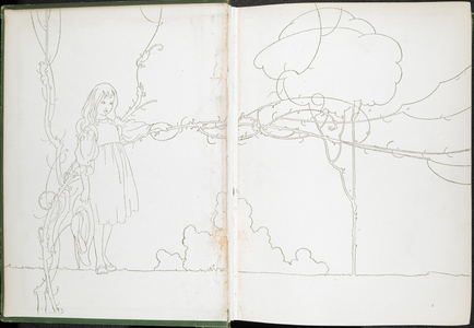 A line drawing showing Mary Lennox in the garden.
