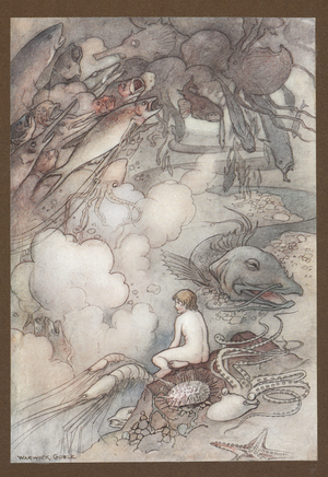 Illustration for 'the water-babies'. A scene in the sea.
