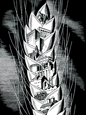 Wheat with Buildings, 1951 (woodcut print)