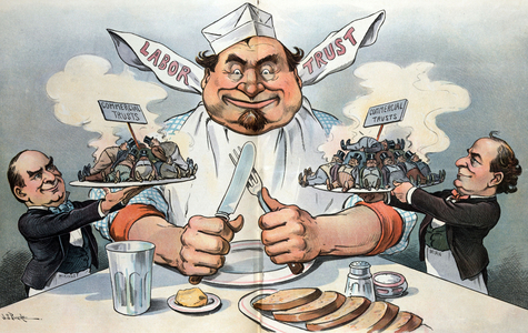 President William McKinley and William Jennings Bryan offering plates to a dinner guest, 1900