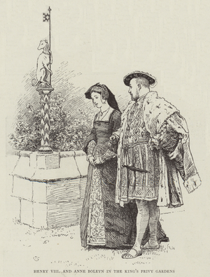 Henry VIII and Anne Boleyn in the King's Privy Gardens (engraving)