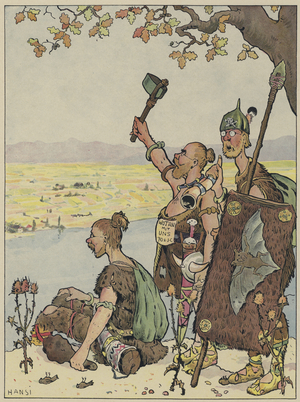 The Germans looking towards Alsace from the far bank of the Rhine (colour litho)