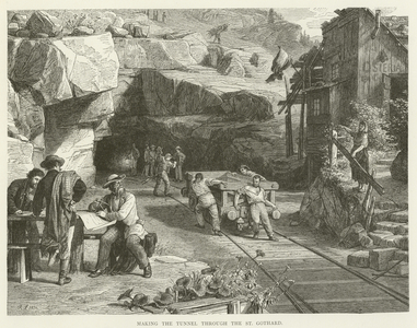 Making the tunnel through the St Gothard (engraving)