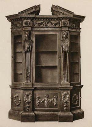 A Pair of Chippendale Mahogany Upright Cabinets, from the Royal Pavilion at Brighton, from the Crunden Collection (b/w photo)
