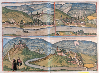 Zell, Berncastel, Manderscheid, Zell an der Mosel, Germany -  in 'Civitates Orbis Terrarum' by Georg Braun, Cologne 1617