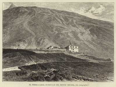 The funicular railway of Mount Vesuvius (engraving)