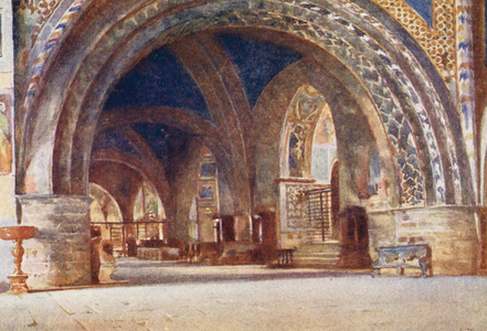 The Lower Church of S Francesco, Assisi (colour litho)