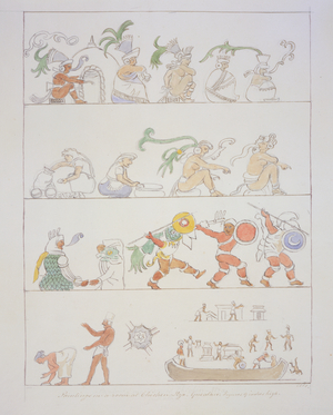 Paintings in a room at Chichen Itza, Yucatan, c.1843-50 (watercolour)