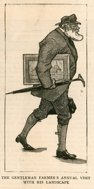 The Royal Academy; London; The gentleman farmer's annual visit with his landscape (engraving)