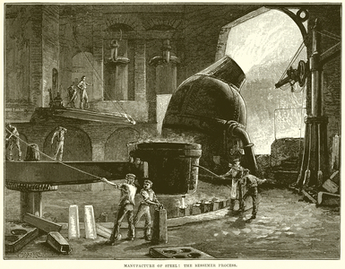 Manufacture of Steel: The Bessemer Process (engraving)