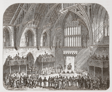 Trial of Lambert in Westminster Hall (litho)