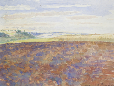 Study of a landscape with a ploughed field, Eragny-sur-Epte, c. 1886 - 1890 (watercolour over pencil)
