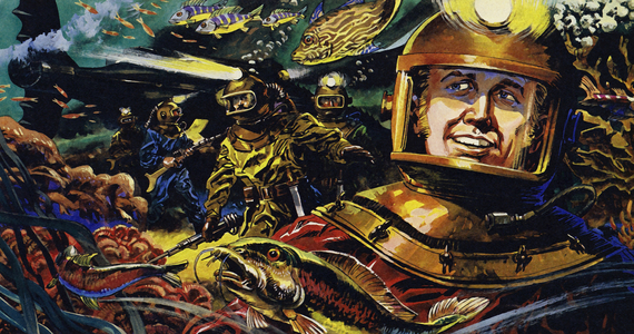 Aronnax would never forget his first walk on the ocean bottom (colour litho)