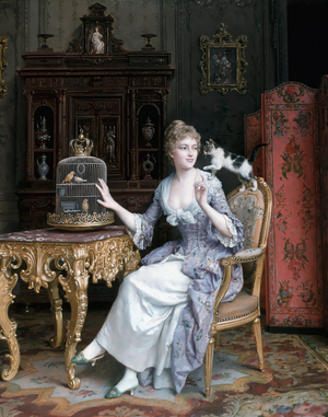 Woman with Cat (oil on canvas)