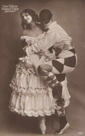 Russian ballet dancers Vera Fokina and Michel Fokine in Carnaval, c1910 (b/w photo)