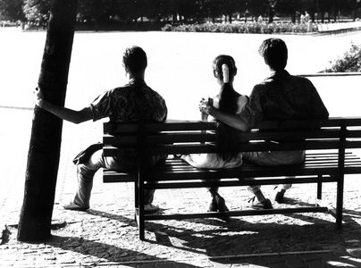 Two couples on a bench, ca. 1980s, East Berlin, GDR, Germany, Europe, 1984 (photo)