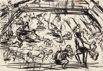 Children's Swimming Pool, c.1970-72 (charcoal with oil on paper)