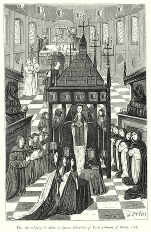 Lying in State of Queen Elizabeth of York, Consort of Henry VII (engraving)