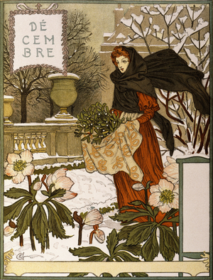 December, Illustration from  the fine art portofolio 'Le Mois', 1896 (colour wood engraving)