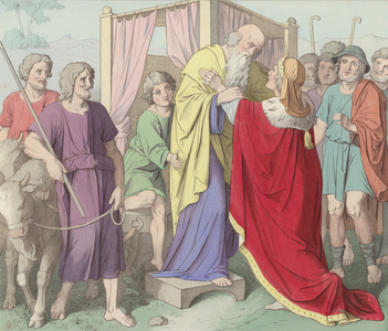 Jacob goes down into Egypt (coloured engraving)