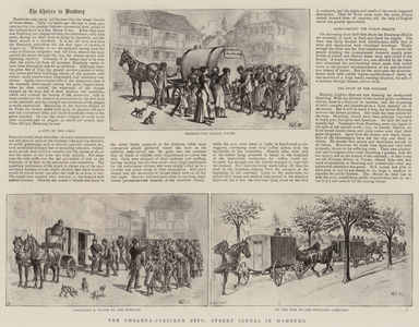 The Cholera-Stricken City, Street Scenes in Hamburg (engraving)