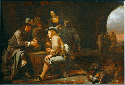 Soldats jouant dans une caverne amenagee en corps de garde. 1649 ...