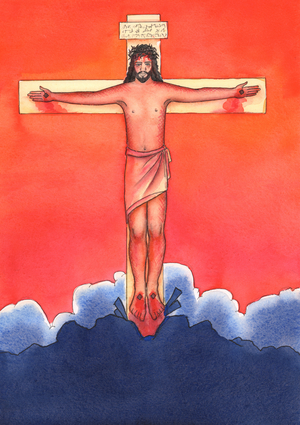 Those friends of Christ today who cannot be bothered to go to Mass act like those friends of Christ, long ago, who ran away when Christ was arrested and crucified., 2004 (w/c on paper)