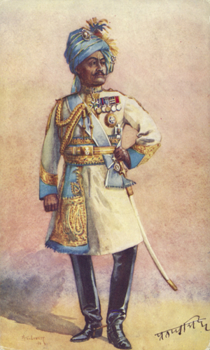 Major-General Maharaja Sir Pratap Singh Bahadur, Indian soldier (colour litho)