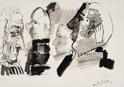 Profils et Têtes, 1967 (india ink on paper, affixed to a mount)