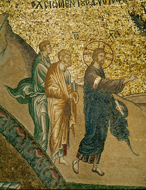 Jesus healing and 2 disciples (mosaic)